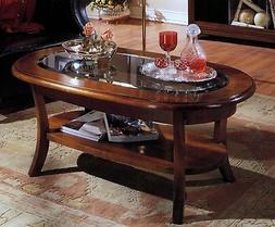 1 TAVOLINO DA SALOTTO IN LEGNO OVALE VETRO BISELLATO COLORE 