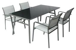 In Vetro Con 4 Sedie "fly" Finitura Grigio