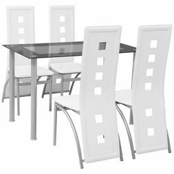 Sedie 5pz 4posti Vetro Temperato Bianco Elegante Moderno 0k 