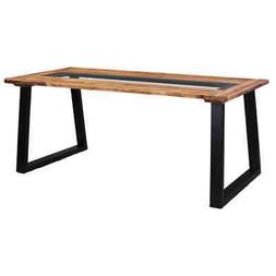 Pranzo Legno Massello Acacia Vetro Cucina 180x90x75cm Bricol