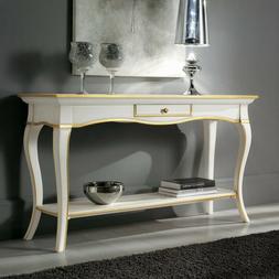 CONSOLLE CLASSICA  BIANCO PATINATO E FOFLIA ORO   SOGGIORNO 