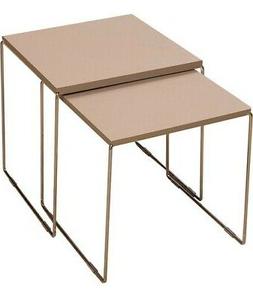 Coppia Tavolini in Legno e Metallo colore Cromo / Tortora Ma