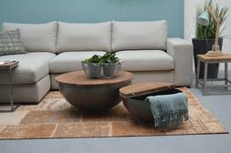 Design Tavolino Legno di Mango Suzan Metallo Rotondo Semi Sf