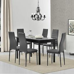  Esstisch mit 6 St&uuml;hlen schwarz/grau 140x60 K&uuml;chentisch Es