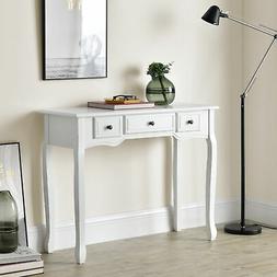  Table Console avec 3 Tiroirs MDF Pin M&eacute;tal Zinc Blanc 78 x