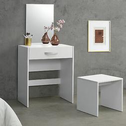 Da Trucco / Toeletta Con Cassetto E Specchio + Sgabello Bian