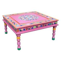 ETNICART.IT&reg; Tavolino basso dipinto colore rosa - 60x30x60 