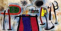 Joan Mir&ograve; Painting  Stampa su Tela Vernice Pennellate Poste