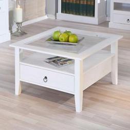 KIT TAVOLINO IN LEGNO MASSELLO BIANCO CON CASSETTO CM. 75X75