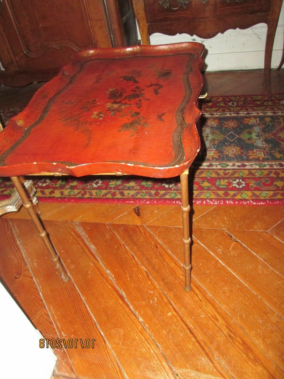 antica piccola tavolino gambe bronzo bambu vassoio