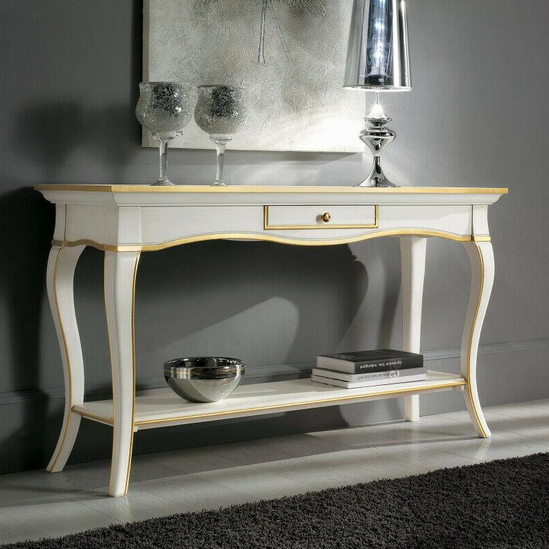 consolle classica bianco patinato e foflia oro