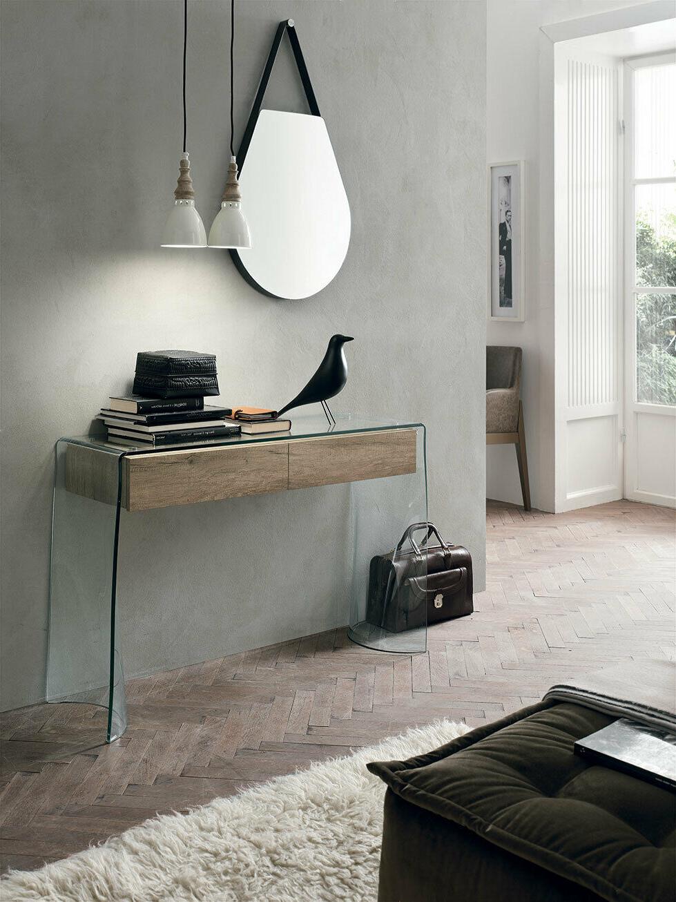 consolle escape con struttura in vetro e