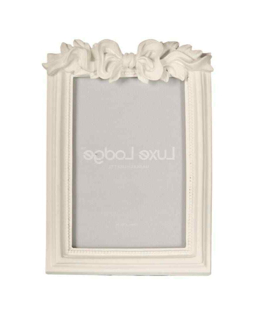cornice portafoto bianca con fiocco vintage rettangolare