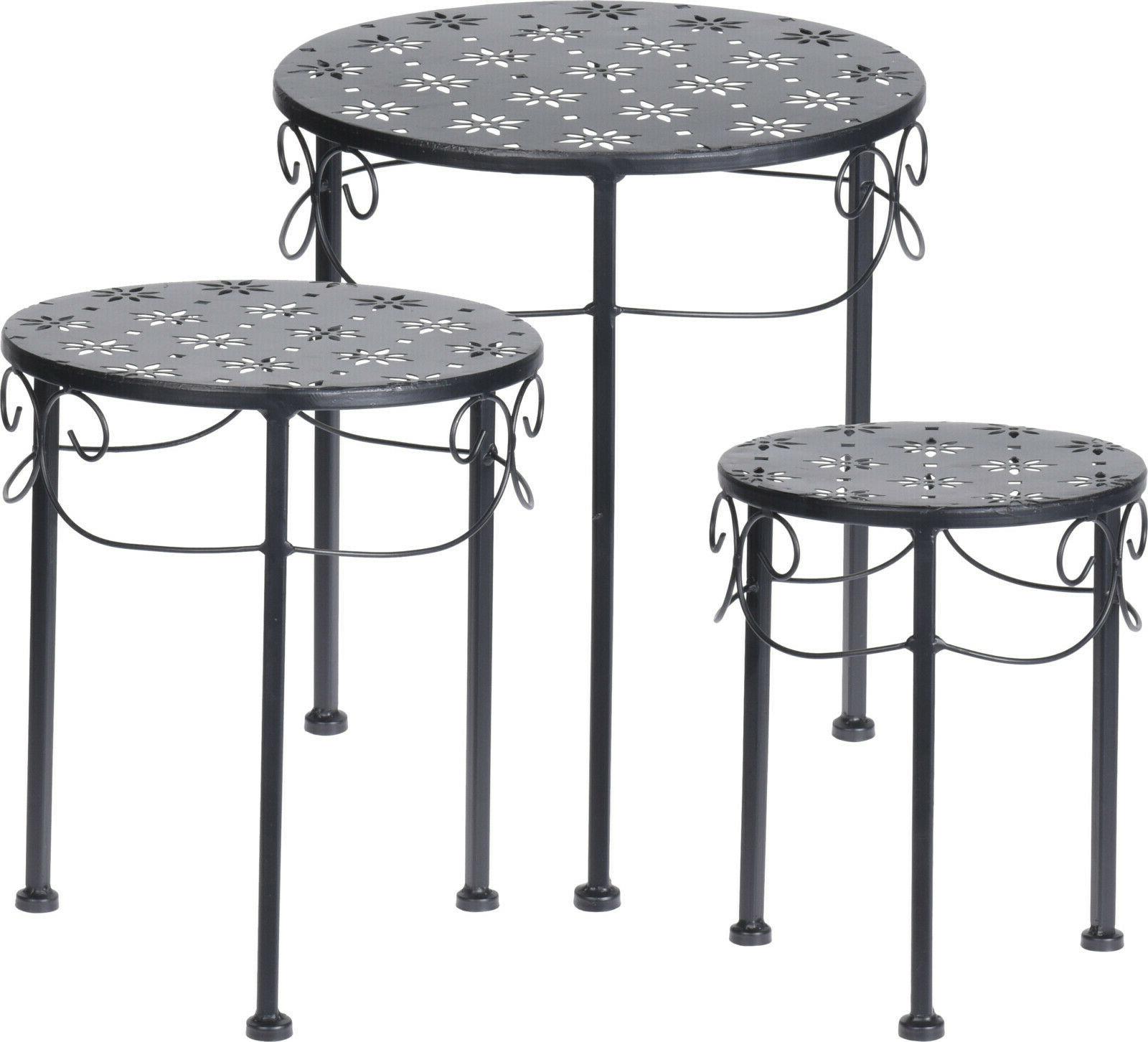 giardino tavolino 3 pc metallo nero rotondo