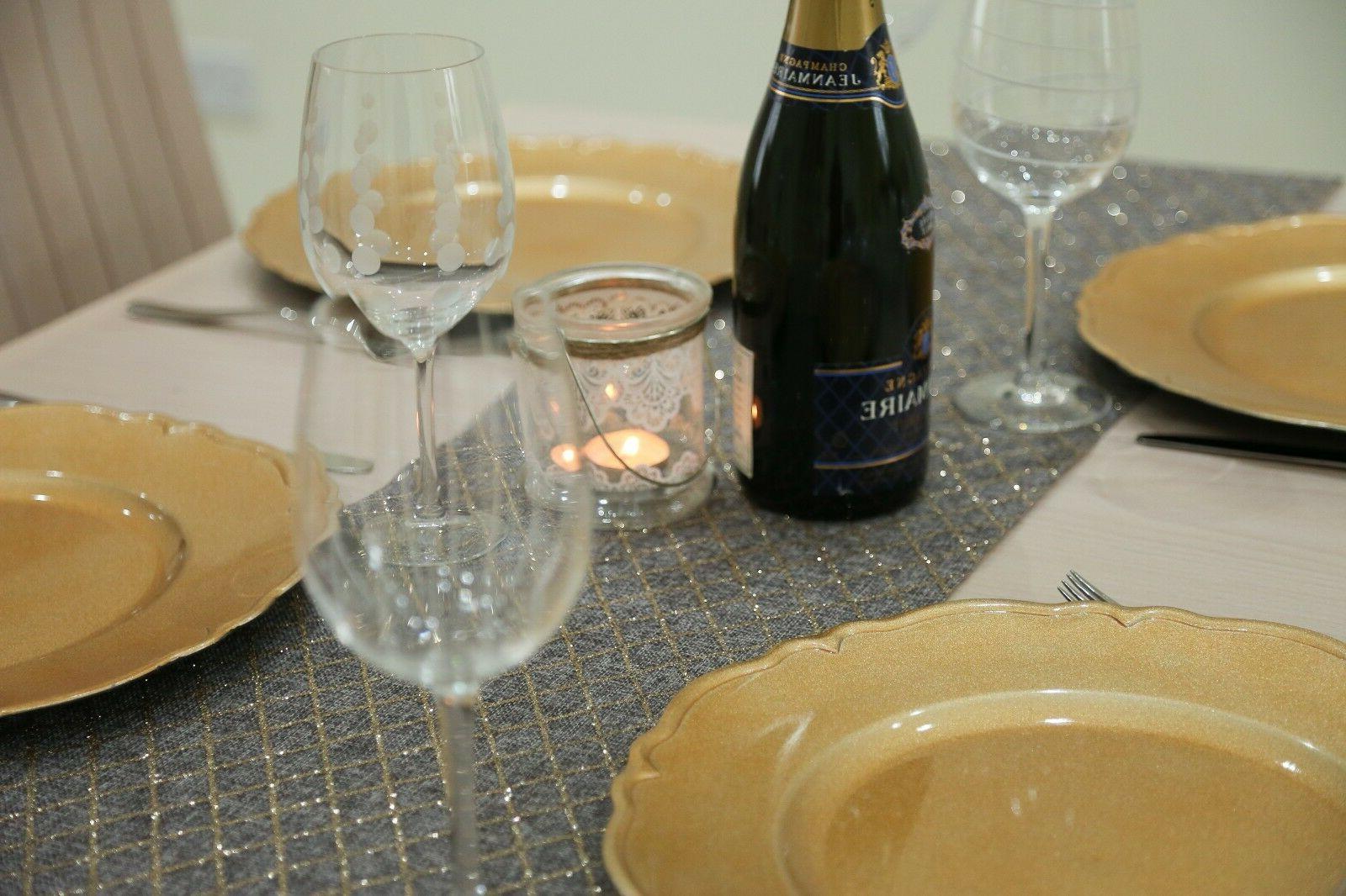 lungo grigio and glitter oro tessuto tavolo