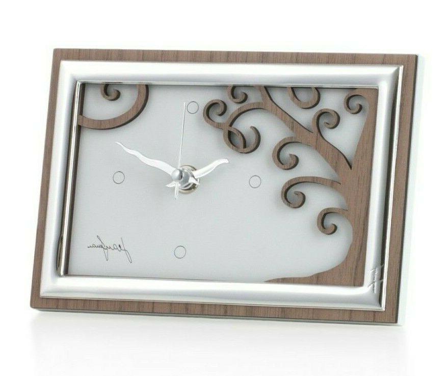 orologio da tavolo con sveglia legno argento