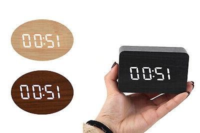 orologio sveglia display led digitale effetto legno