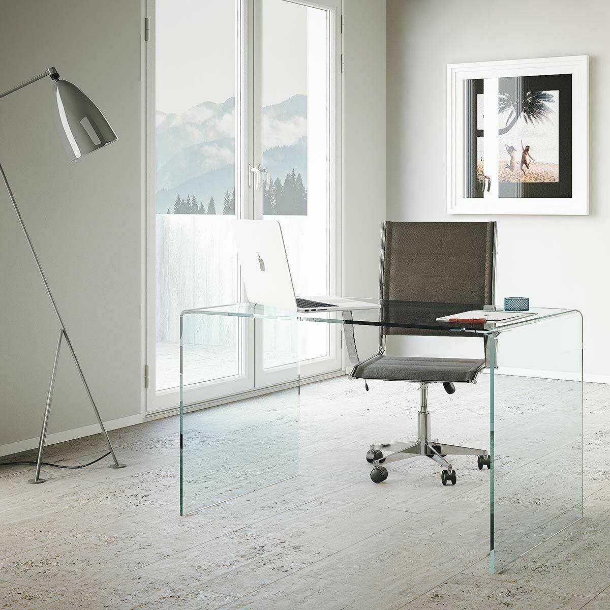 scrittoio scrivania 100 in vetro curvo glassy