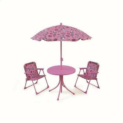 set tavolino con ombrello e due sedie