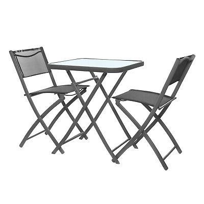 set tavolo grigio con 2 sedie pieghevoli