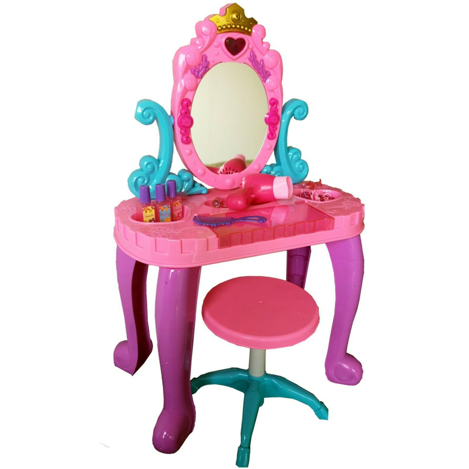 specchiera tavolo toeletta per bambini sgabello rosa