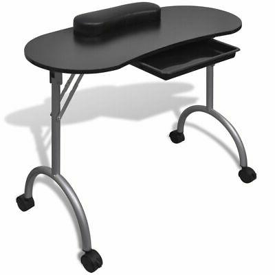 tavolo pieghevole per manicure con ruote nero