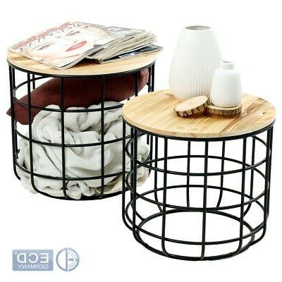 tavolini rotondi mdf set di 2 cestino