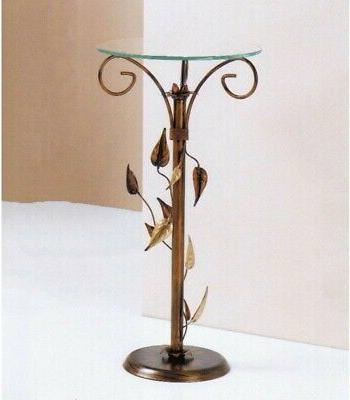 tavolino alto foglie ferro battuto vetro piede