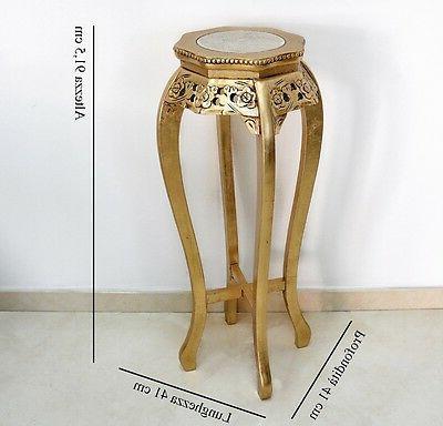 tavolino alto ottagonale in legno decoro foglia