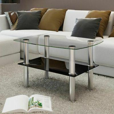 tavolino caffe in vetro 2 ripiani tavolo