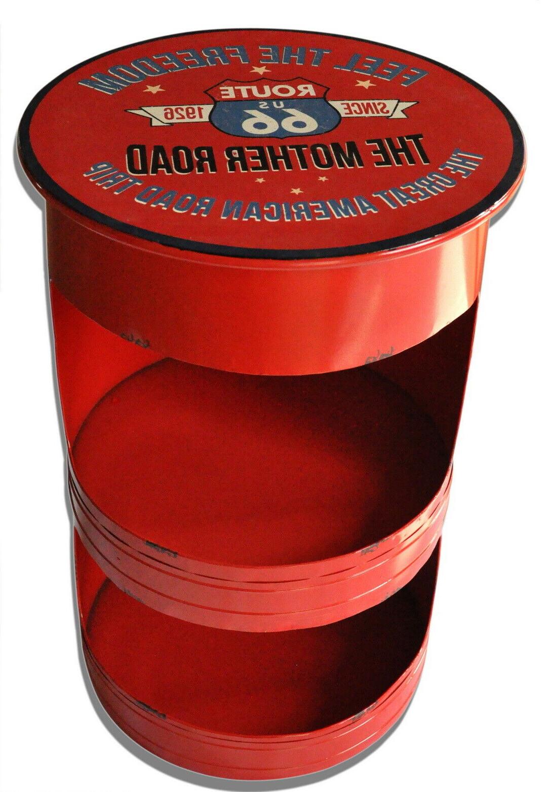 tavolino comodino barile rosso con ripiani industrial