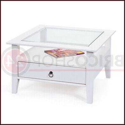 tavolino in vetro da caffe 75x75 bianco