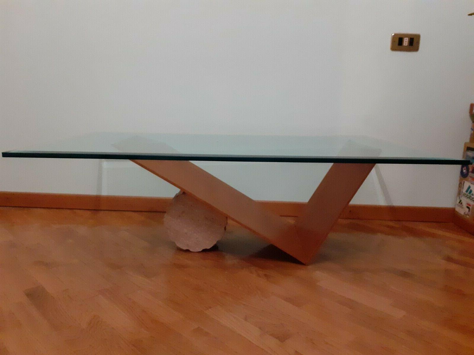 tavolino moderno in cristallo temperato legno e