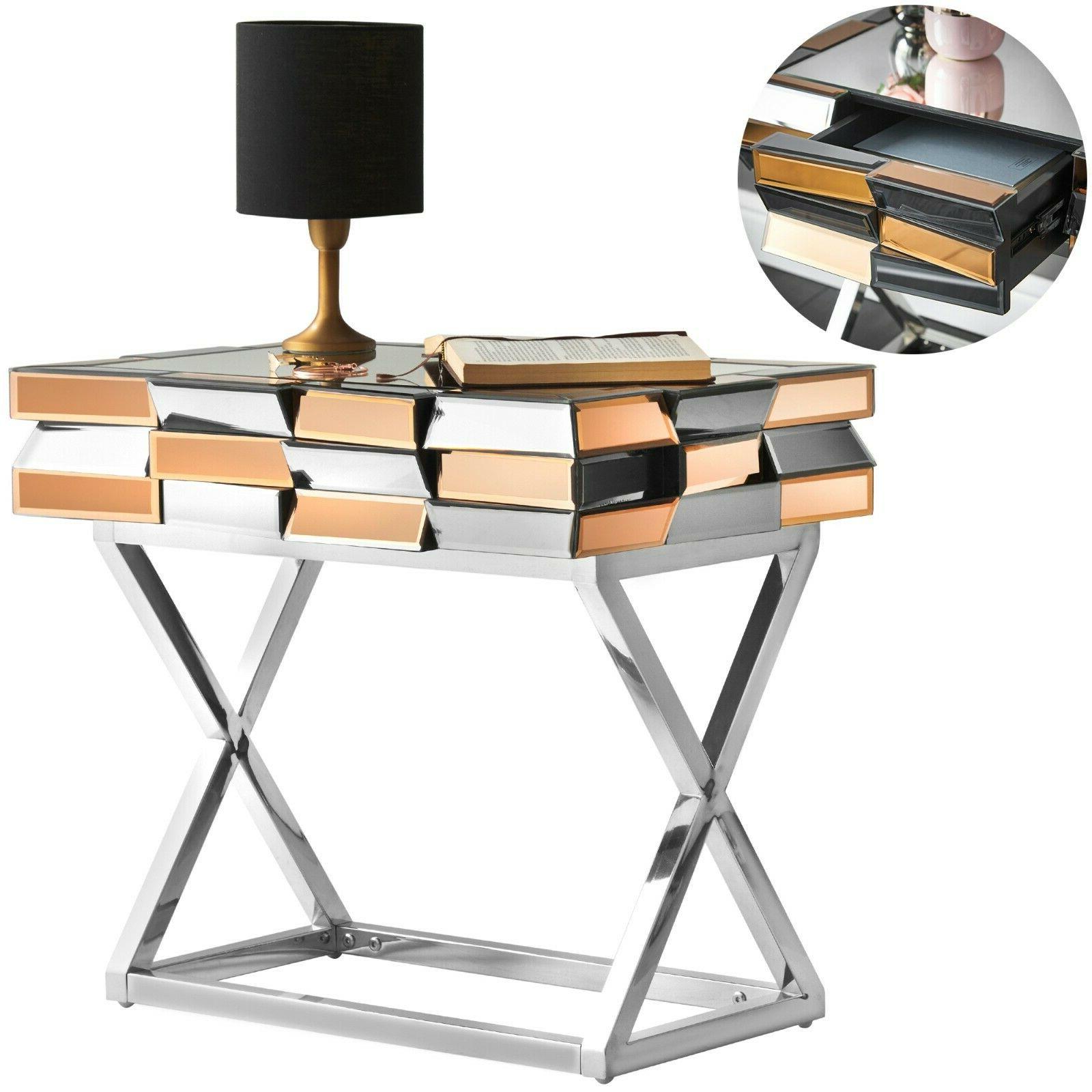 tavolino oro rosa a specchio cassetto effetto