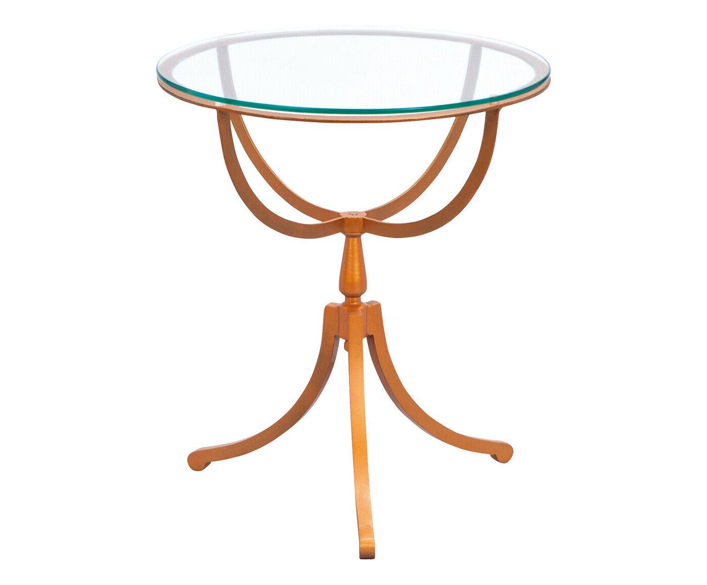 tavolino rotondo coloniale in metallo e vetro