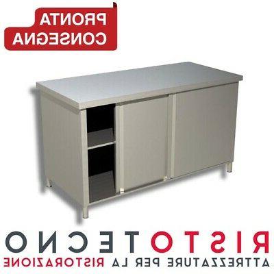 tavolo armadiato inox con ante scorrevoli 200x60x85h