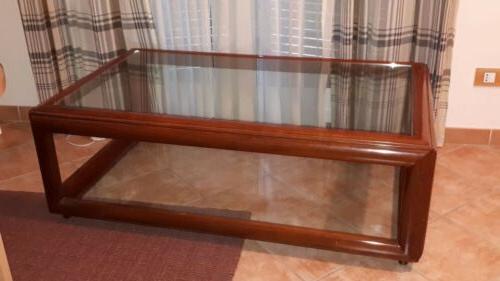 tavolo da salotto in legno e cristallo