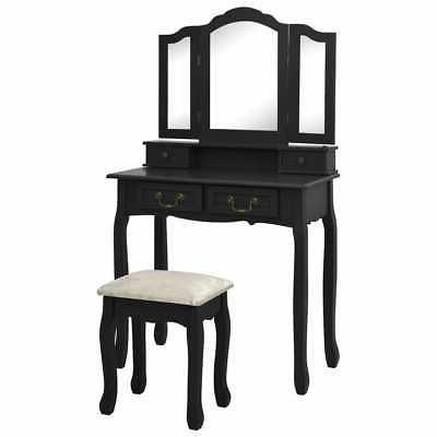 tavolo da trucco con sgabello nero 80x69x141
