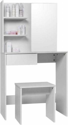 tavolo da trucco specchiera con sgabello toeletta
