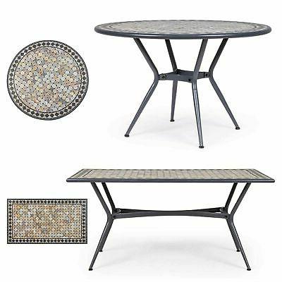 tavolo esterno giardino decoro ceramica mosaico acciaio