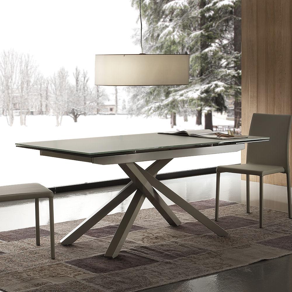 tavolo in cristallo con allunghe complanari automatic