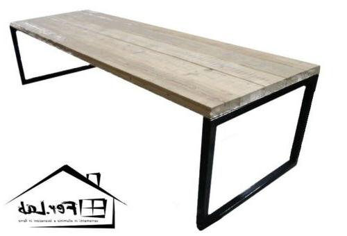tavolo in legno con gambe in ferro