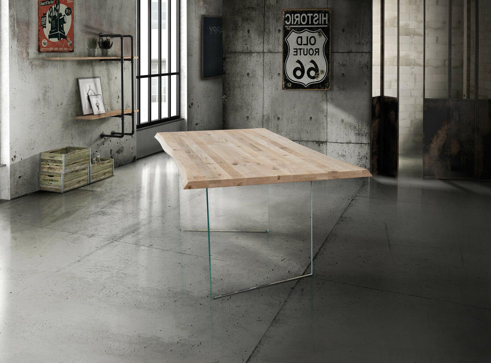 tavolo in rovere massello gambe in vetro