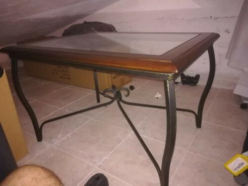 tavolo in vetro ferro battuto e legno