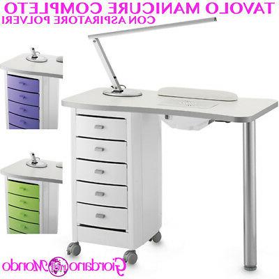 tavolo manicure con aspiratore lampada neon cuscino