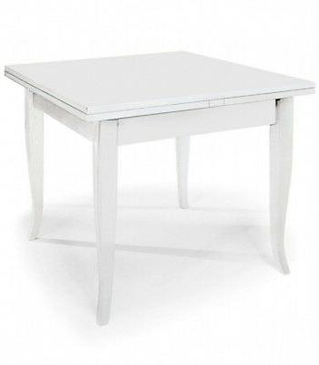 tavolo quadrato con allunghe piedi sciabola laccato