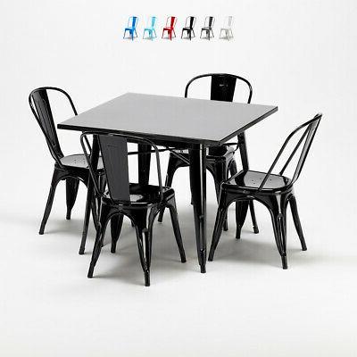 tavolo quadrato e sedie in metallo stile