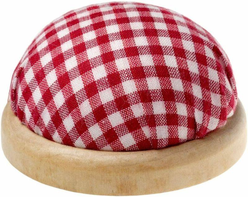 tavolo rotondo puntaspilli con bordo in legno