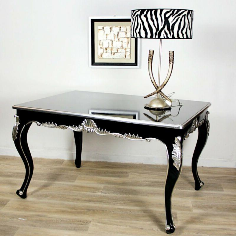 tavolo scrivania in legno nero e argento
