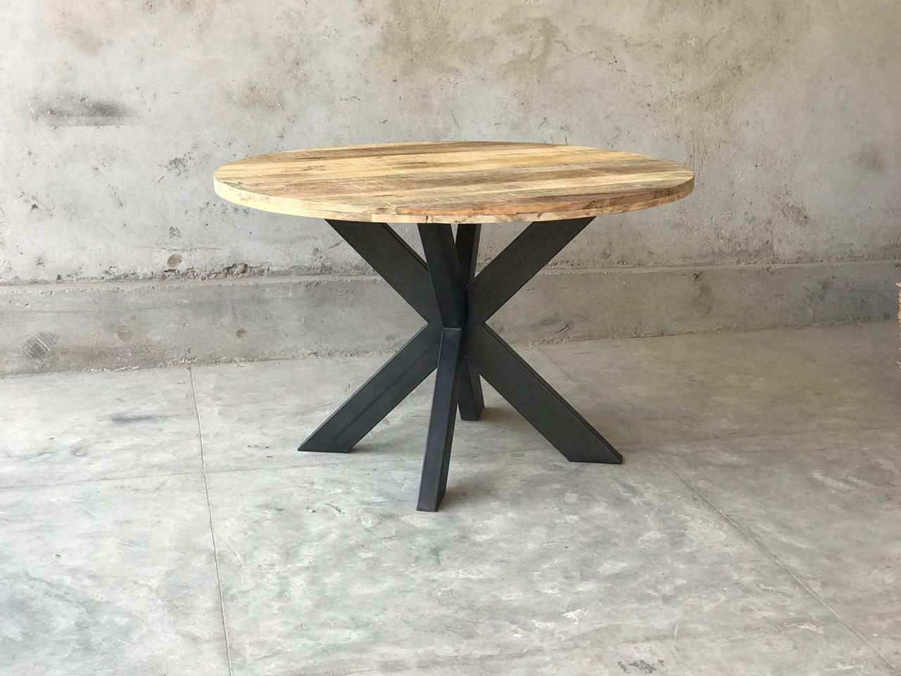 tavolo tondo ferro vintage industriale etnico legno